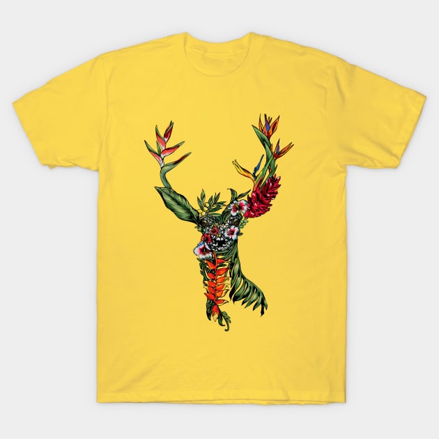 Tropical Deer T-Shirt by huebucket